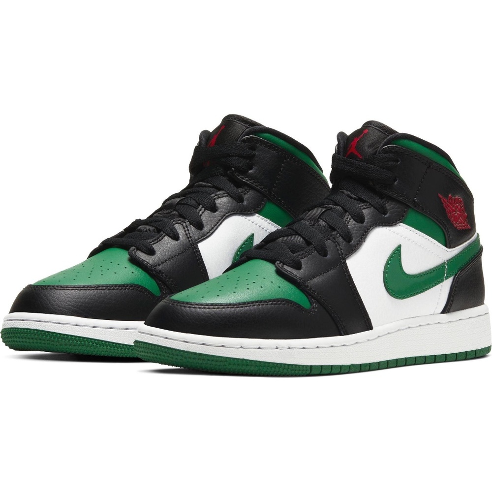 JORDAN 1 MID "BLACK/PINE GREEN/WHITE" GRADE SCHOOL BOYS' SHOE